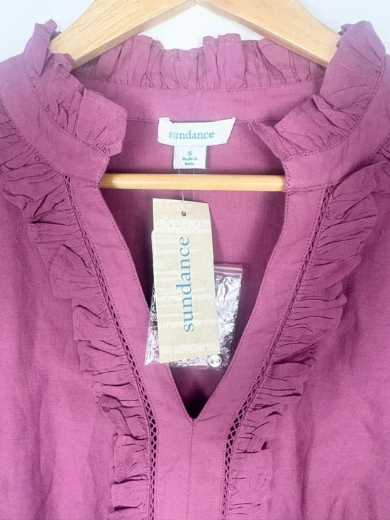 Sundance Ruffled Boho Cottage Style V-Neck Long-Sleeve Dress in Plum Mauve Sz S - Picture 6 of 10